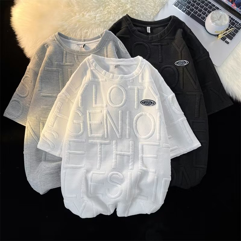 Herenkleding Zomerpak voor heren, trendy en veelzijdig, effen kleur, casual T-shirt met korte mouwen, wafeltop_voghion.com