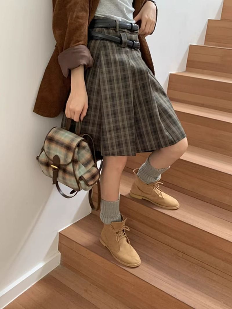 Vintage Woolen Velvet Whi Checkered Autumn Winr College Style Student Backpack For Women Commuting Simple British_voghion.com