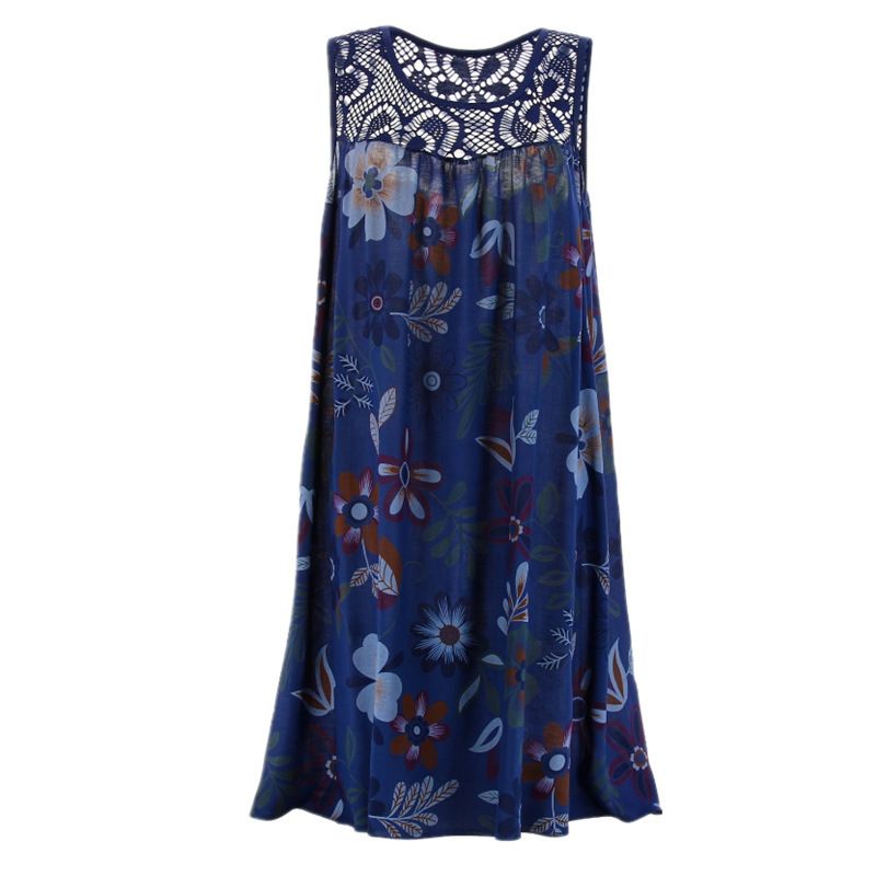 2022 Women's Sleeveless Head Lace Printed Large Swing Tank Top Dress_voghion.com