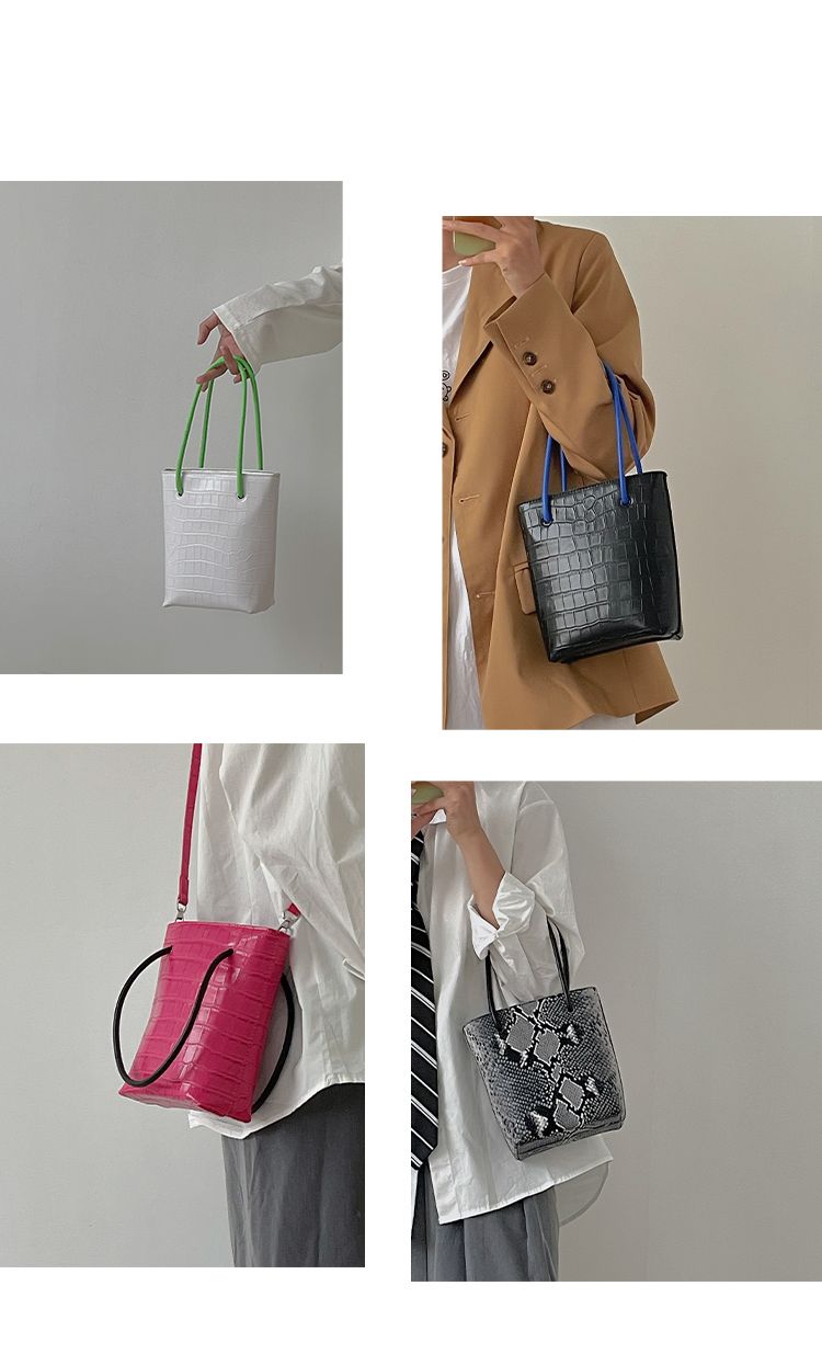 Sac à main crocodile de niche pour femmes, version coréenne, avec seau à motif portatif, à la mode, nouvelle collection 2024_voghion.com