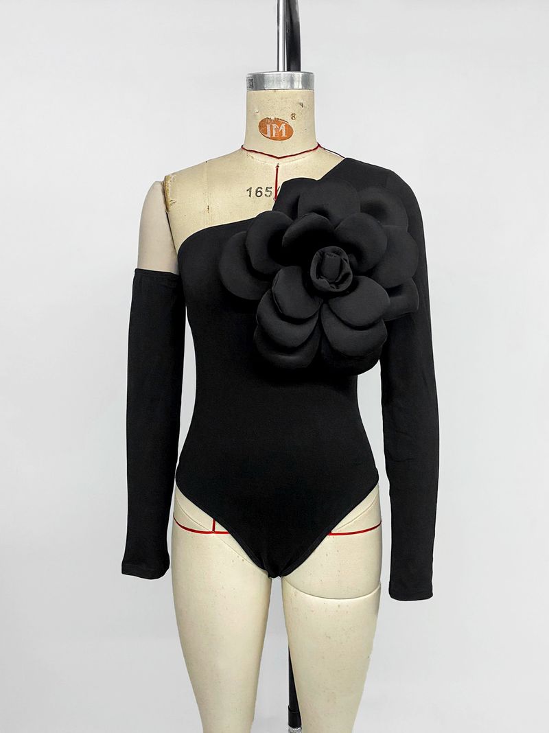 2025 New Elegant And Sexy Three-dimensional Decorative One-shoulder Off-the-shoulder Solid-color Tights_voghion.com