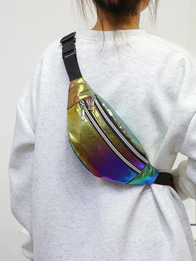 Gradient Color Fanny Pack Laser Holography Crossbody Waist Bag PackBelt Travel Walking Running Hiking Cycling Sport_voghion.com