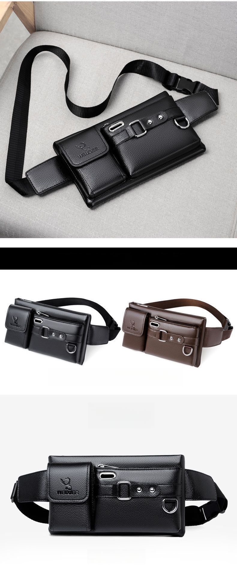 Marsupio da uomo, borsa per cellulare, borsa a tracolla da uomo in morbida pelle testurizzata, borsa casual multifunzionale in pelle di grande capacità_voghion.com