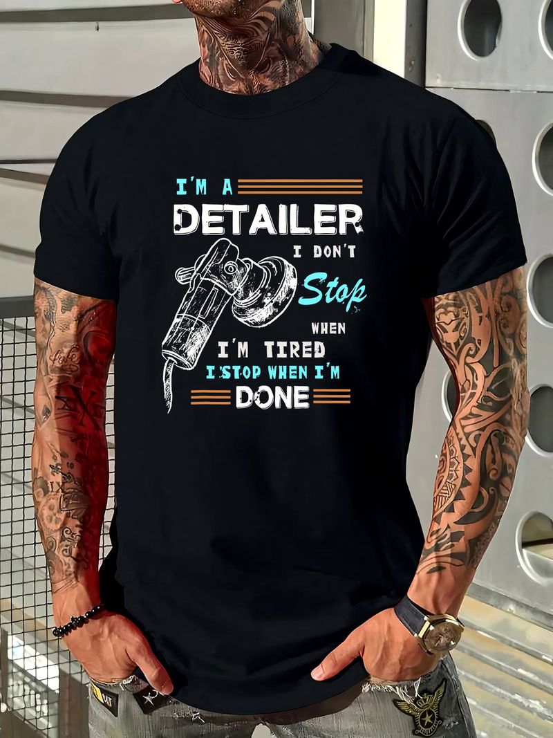 Ich bin Fahrzeugaufbereiter und mache auch mit voller Kraft weiter. Unisex-T-Shirt für Fahrzeugaufbereiter – NEU! Bequeme, lässige Designer-Sommerkleidung, atmungsaktiv, mit Grafikprint._voghion.com