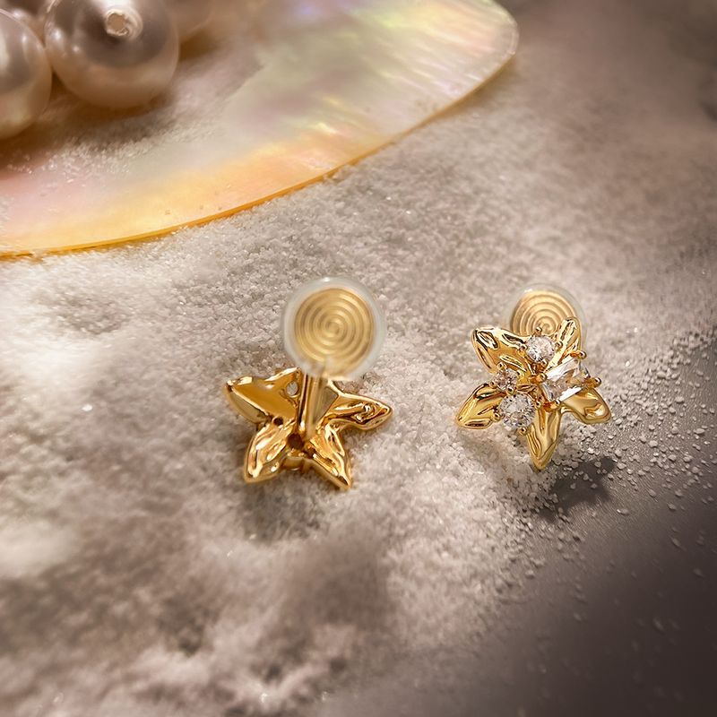 Light Luxury High-End Thick Gold-Plated Starfish Zircon Stud Earrings - Sterling Silver Posts For Women’s Ocean-Inspired Style_voghion.com