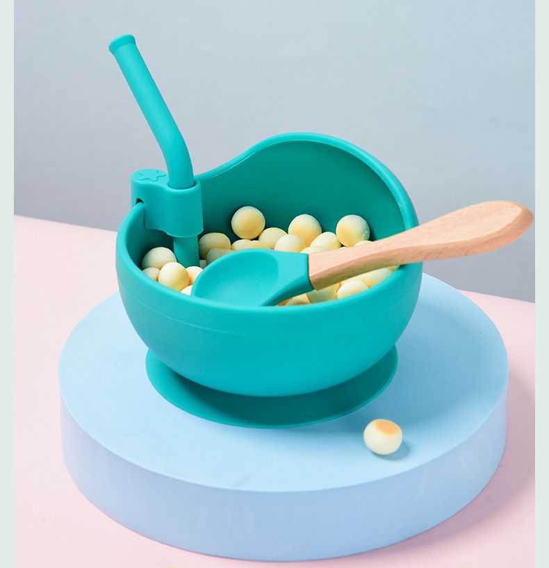Conjunto de tigelas de alimentação para bebês de silicone de grau alimentício, cor sólida, à prova d'água, tigela de alimentação para crianças com colher, conjunto de talheres para crianças_voghion.com
