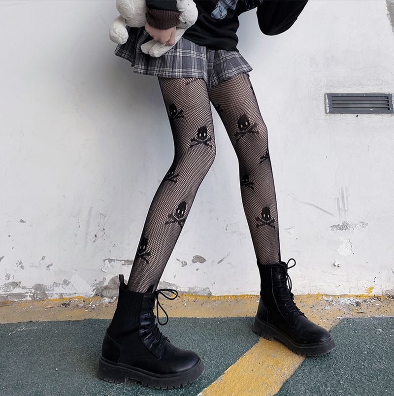 2025d Women's Fishnet Stockings Halloween Spider Pattern Pantyhose Ghost Festival Socks_voghion.com