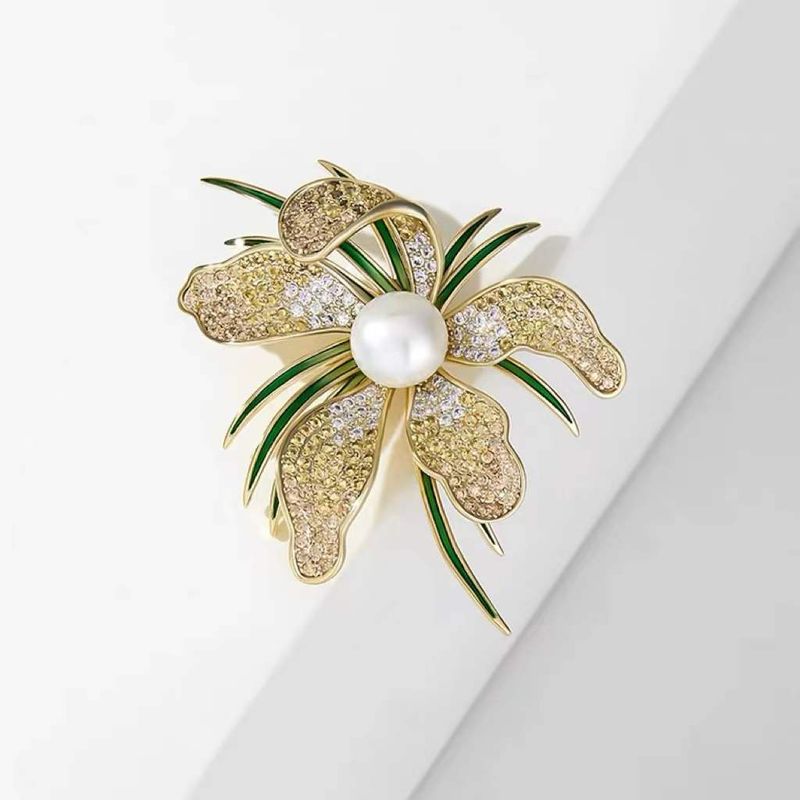 Pfingstrose Brosche Korea Schwerindustrie Micro-intarsien Farbe Zirkonium Brosche Abzeichen Blume Zirkon Pin Abendessen Kleid Lila Gold_voghion.com
