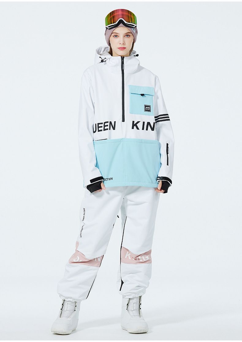 Set unisex da sci con cappuccio e pantaloni da neve e pioggia - Completo da snowboard impermeabile e antivento con blocchi di colore_voghion.com