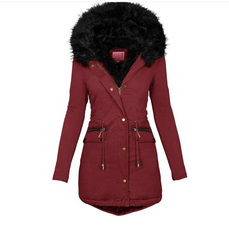Women's Winter Pure New Style Fur Collar Hooded Long Warm Cotton Jacket_voghion.com