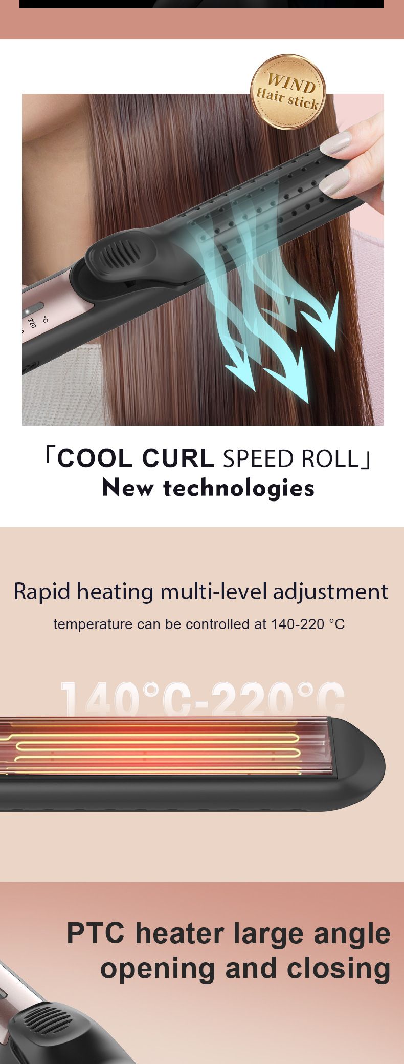 Nuovo ferro arricciacapelli Cool Wind And Curler a doppio uso, delicato sui capelli, per donne, salone di bellezza per la stiratura dei capelli_voghion.com