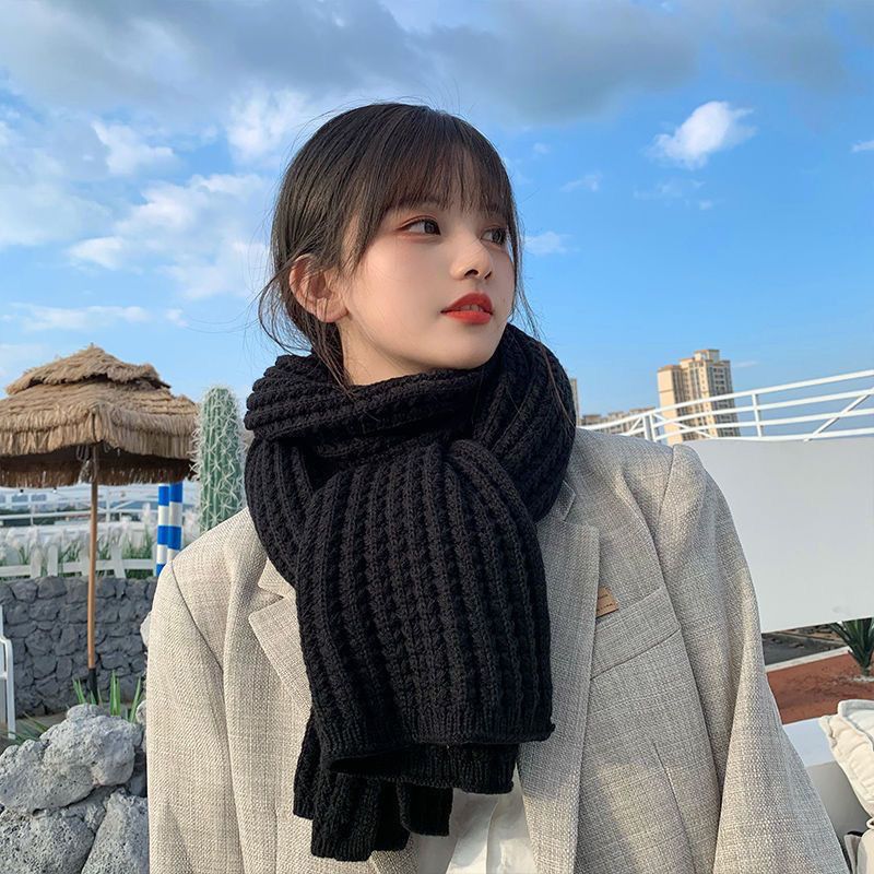 Sciarpa Ins Harajuku Wind Knitted da donna, in versione coreana, carina e versatile, calda, tinta unita_voghion.com