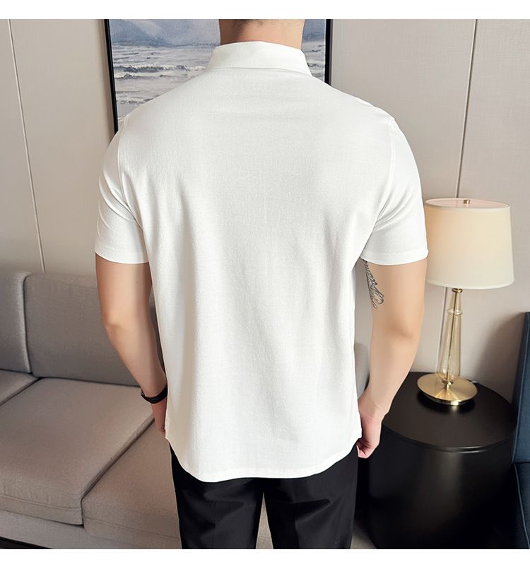 Polo à manches courtes pour homme, nouveauté spéciale été, en coton, confortable, petit revers, non marquant, pressage, version coréenne, coupe ajustée, Paul_voghion.com