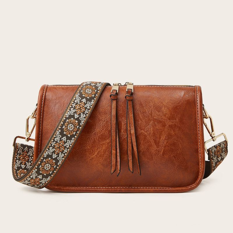 Borsa a tracolla larga in PU tinta unita da donna, stile bohémien_voghion.com