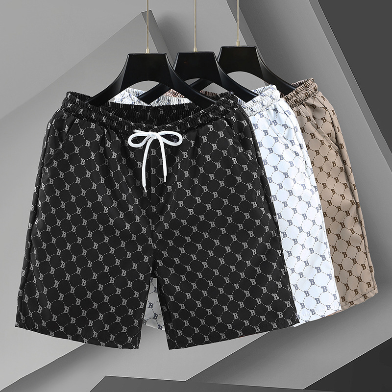 Striped shorts men's outer shorts summer thin quick drying beach pants men's loose large casual pants_voghion.com
