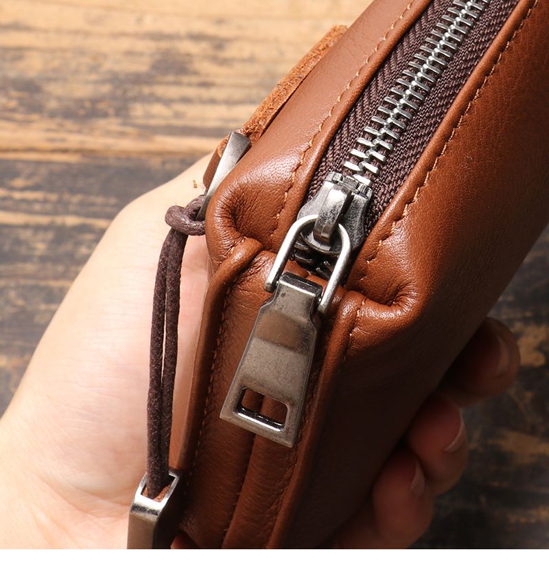 Borsa da uomo in vera pelle, cerniera in morbida pelle, portafoglio lungo, borsa per telefono casual in pelle di vacchetta con strato superiore, fascia alta, resistente all'usura e di grande capacità_voghion.com