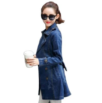 2025 Spring And Autumn New Women's Korean Style Slim Fit Trench Coat Mid-Length Waist-Cinching Long Sleeve Denim Jacket_voghion.com