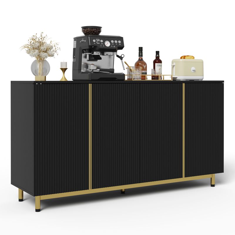 Credenza Schwarz 150cm Mit Wellenförmigen Türen, Verstellbaren Füßen Für Esszimmer_voghion.com
