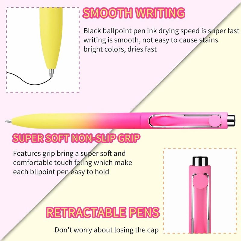 Cute Pastel Ballpoint Pens Fine Point Smooth Writing Colorful Pens Black Ink 1.0 Mm Journaling Pens Office Supplies For Women M_voghion.com