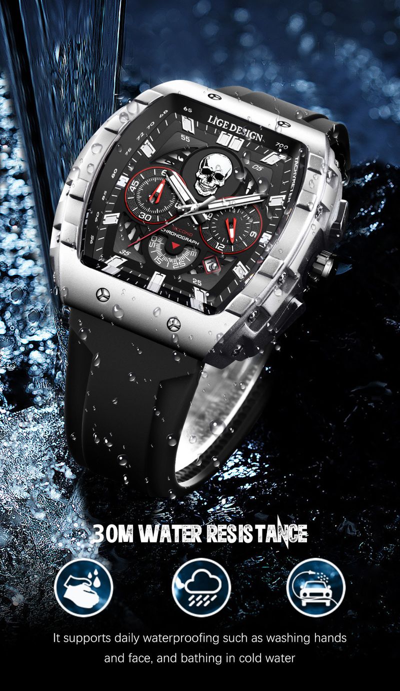 Men's Stylish Skeleton Dial Quartz Watch With Silicone Strap, Water Resistant, Multi-Functional, Casual Fashion Timepiece Multi Function Watch_voghion.com