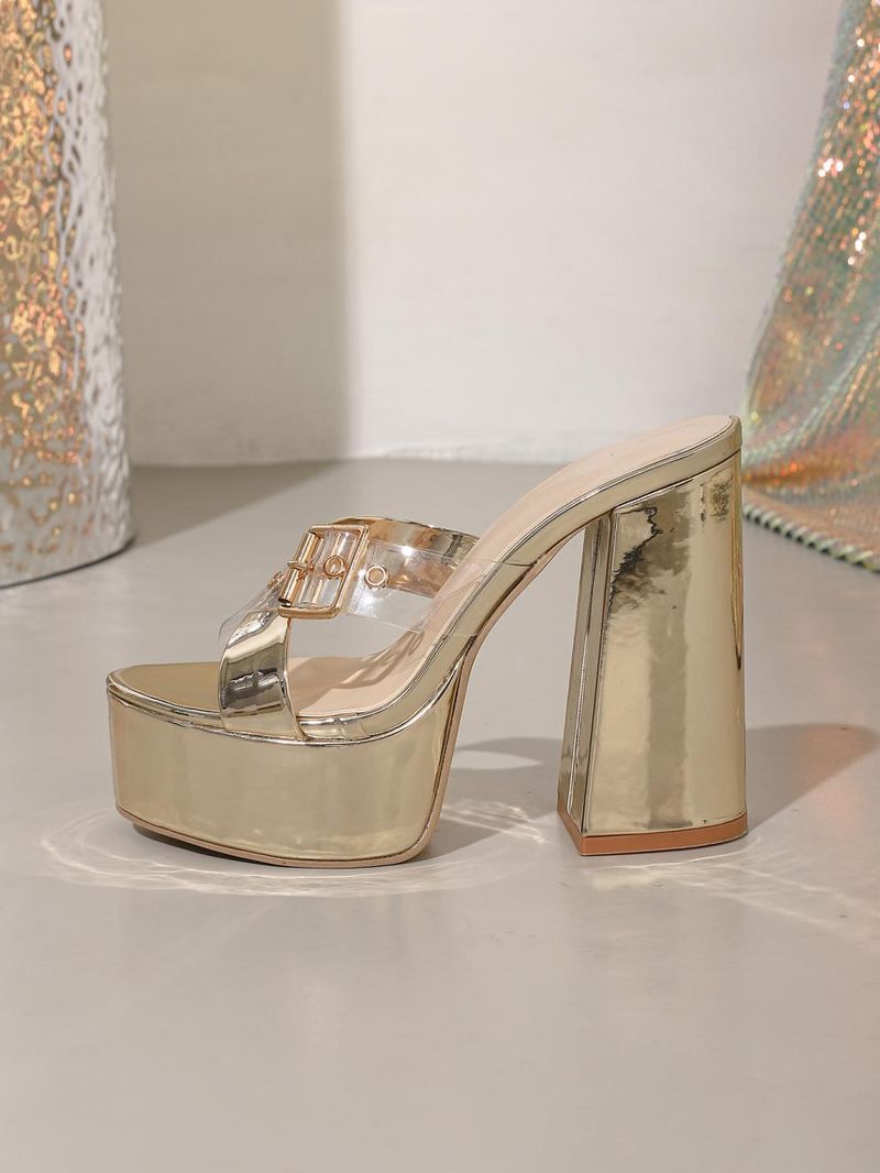 Elegante gouden sandalen met hoge hak voor dames - Sexy vierkante stiletto's met bandjes en platform (EU 35-42)_voghion.com