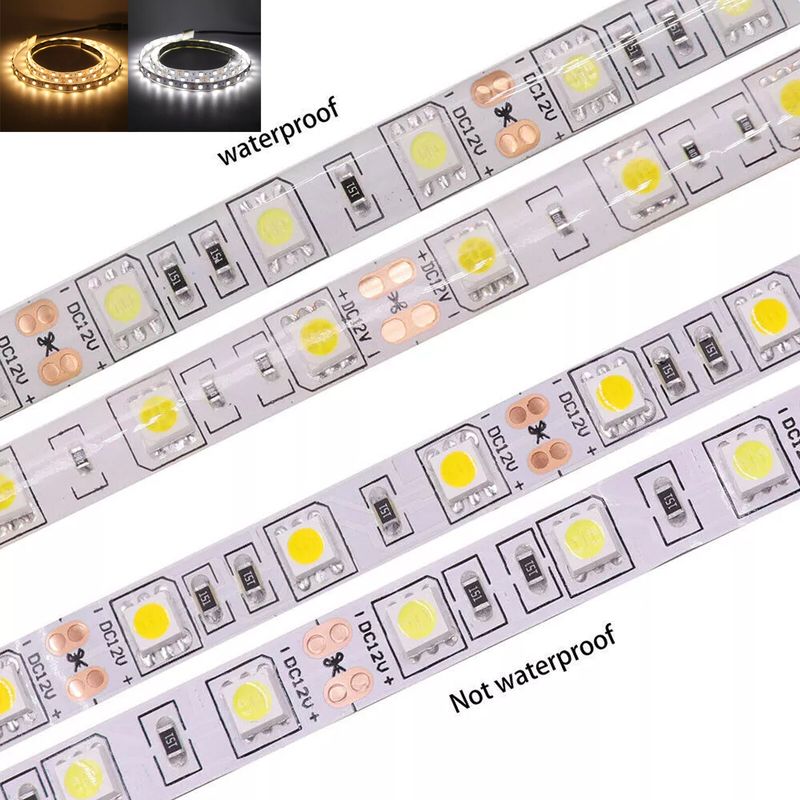 12V LED Streifen Lichter 5050 SMD Warm/Kalt Weiß 60led/m Flexible Band Wasserdicht_voghion.com