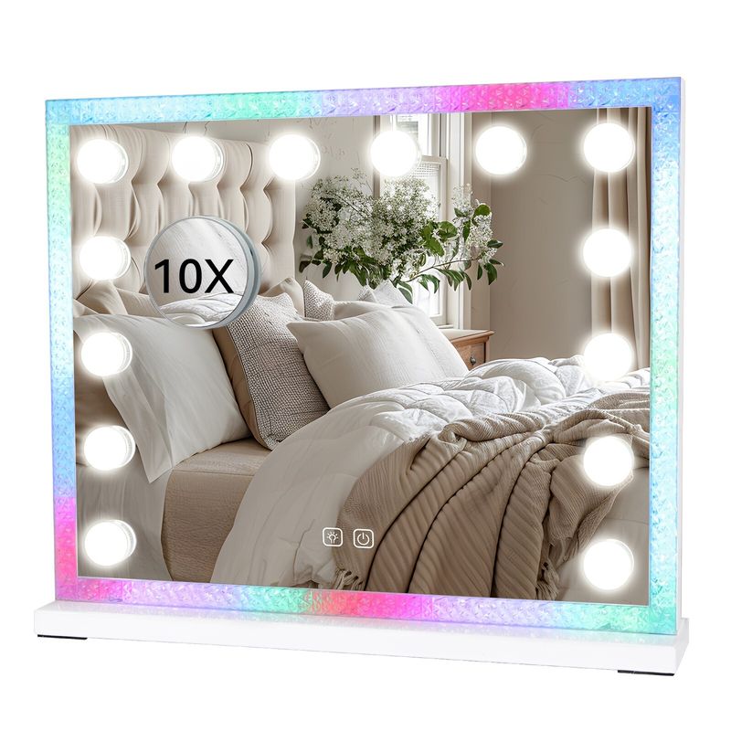 14 LED Lighted Hollywood Mirror With RGB Light 50*40 Makeup Mirror Magnifier_voghion.com
