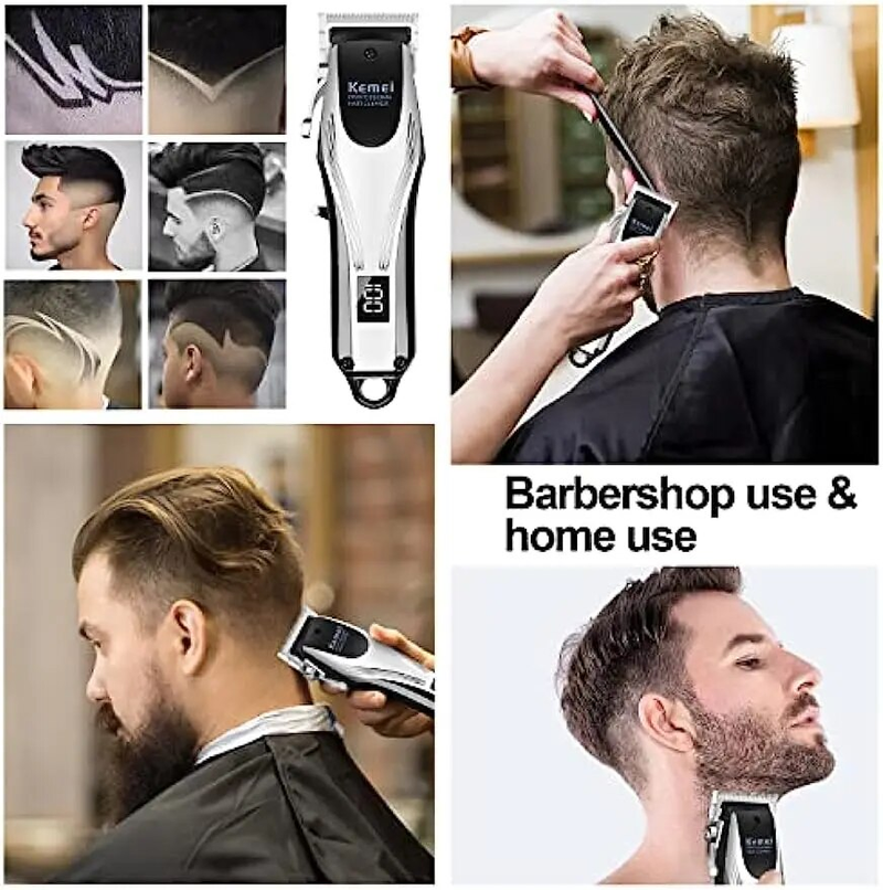 KEMEI Professionell Hårklippare Herr Uppladdningsbar sladdlös elektrisk skägghårtrimmer Frisör hårklippningsmaskin Grooming Kit_voghion.com