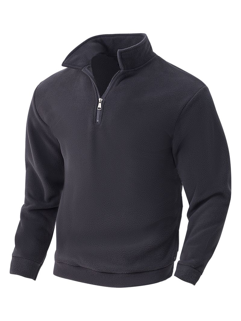 Giacca casual da uomo con cappuccio e mezza zip in pile spesso per autunno inverno_voghion.com