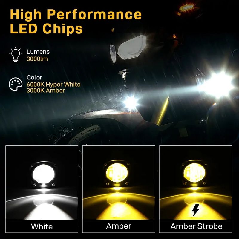 60W LED Motorcycle Driving Lights With Amber/White Dual Color, 2 Inch Auxiliary LED Lights For Motorcycle Truck Car ATV 1 Pair_voghion.com
