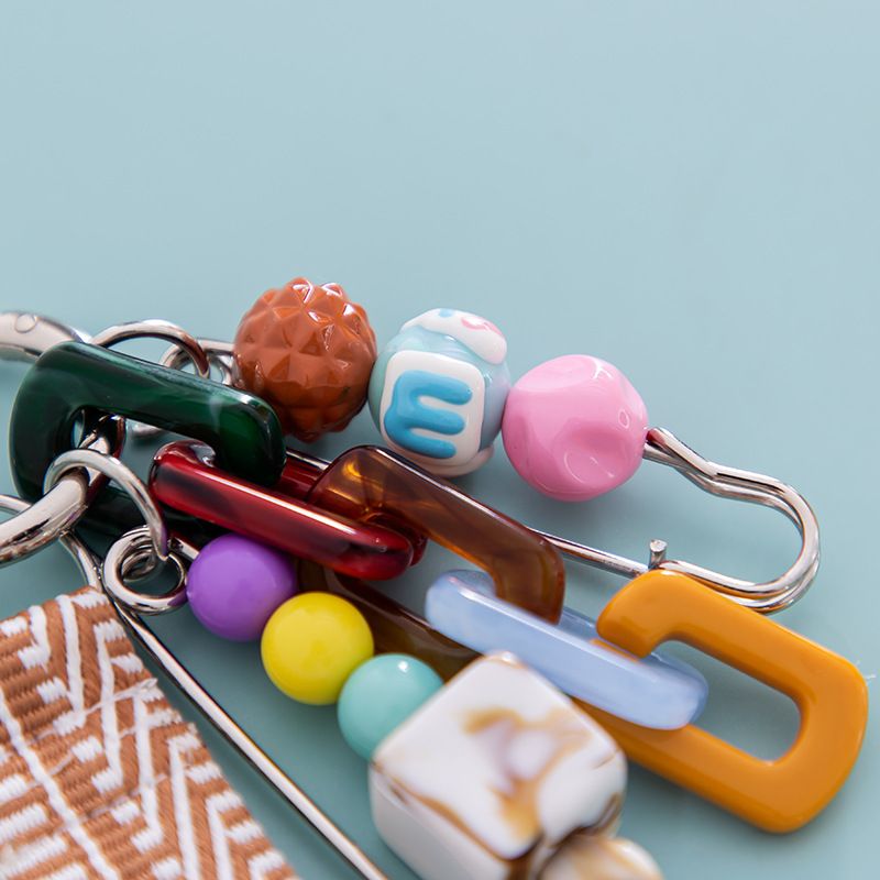 Brand New Macaron Beaded DIY Braided Rope Woven Belt Women's Mixed Keychain Bag Pendant B382_voghion.com