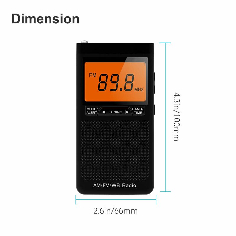 Mini rádio de bolso portátil AM FM NOAA Weather, excelente recepção, tela LCD grande, rádios-despertadores digitais_voghion.com