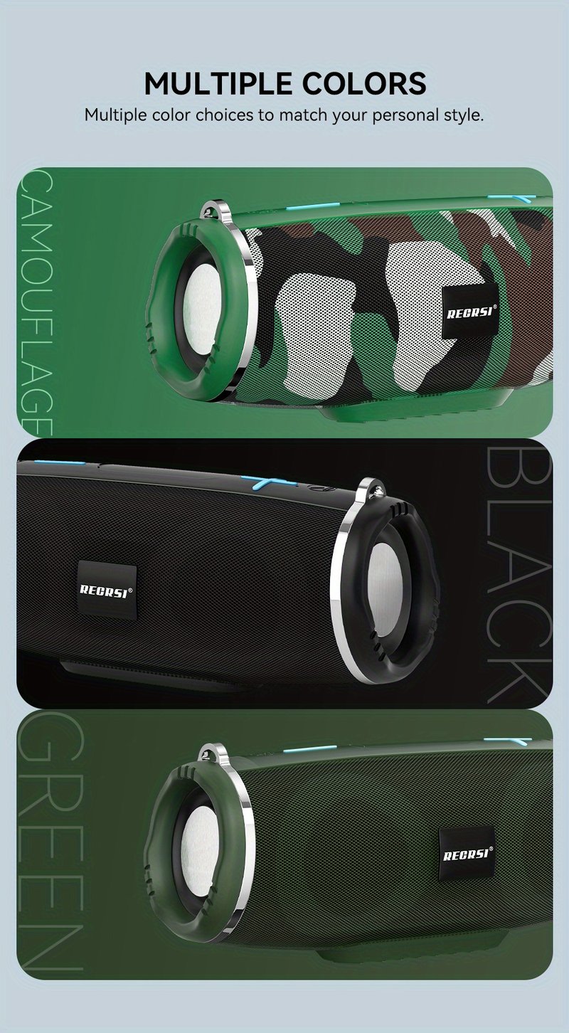 RECRSI BT Wireless Speaker With Light, Stylish Portable Speaker Wireless BT 5.3, Loud Stereo Sound, Life Waterproof,_voghion.com