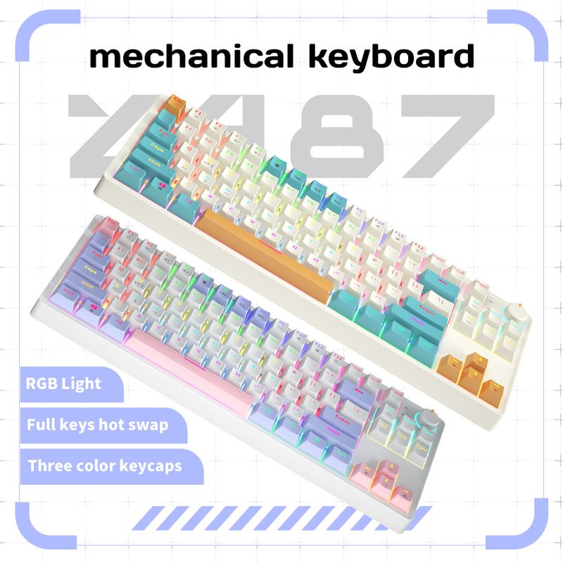 ZA87 Custom Mechanical Keyboard, Wireless Three-mode RGB Hot-swappable Yellow Axis Tablet Computer E-sports Gaming Keyboard_voghion.com