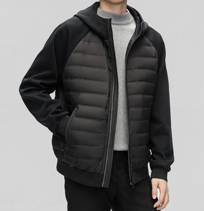 Stable goose down+warm men's hooded lightweight hoodie down jacket 2024 winter new item splicing_voghion.com