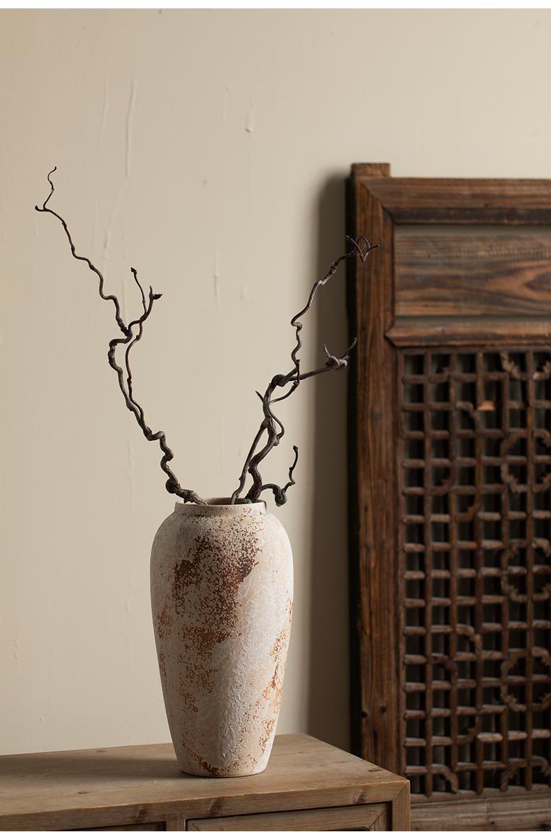 Neues Wabi-Sabi-Dekostück im chinesischen Stil, altes rustikales Gefäß im Used-Look, Blumenarrangement aus Keramik für den Eingangsbereich im Fernsehschrank_voghion.com