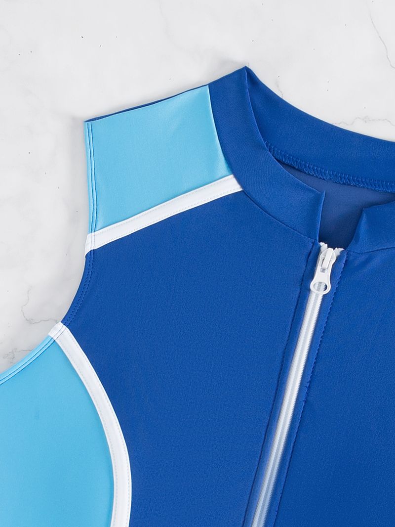 Sieviešu apģērbu peldkostīms Kontrastkrāsas viendaļīgs bikini ar rāvējslēdzēju_voghion.com