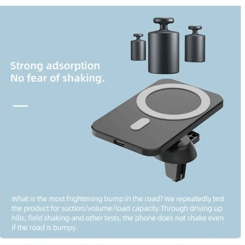 Suporte magnético sem fio para celular com sensor inteligente BT FM, portátil e adaptador para carro._voghion.com