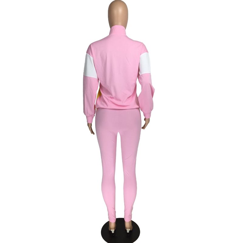 Zweiteiliger Freizeit-Sportanzug für Damen im Farb-Patchwork-Design_voghion.com