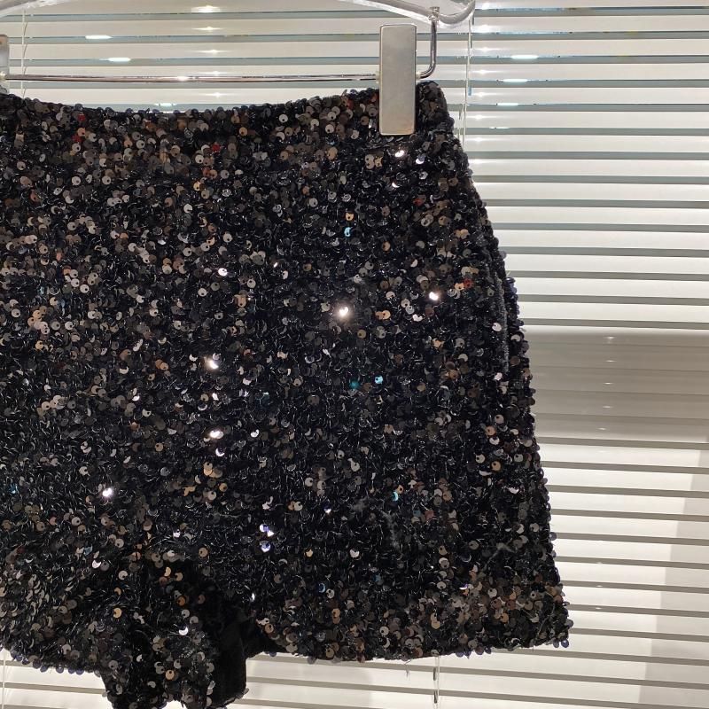 Autumn New Full Sequin Shiny Heavy Zipper Nightclub Socialite Three-Quarter Shorts Hot Pants For Women_voghion.com