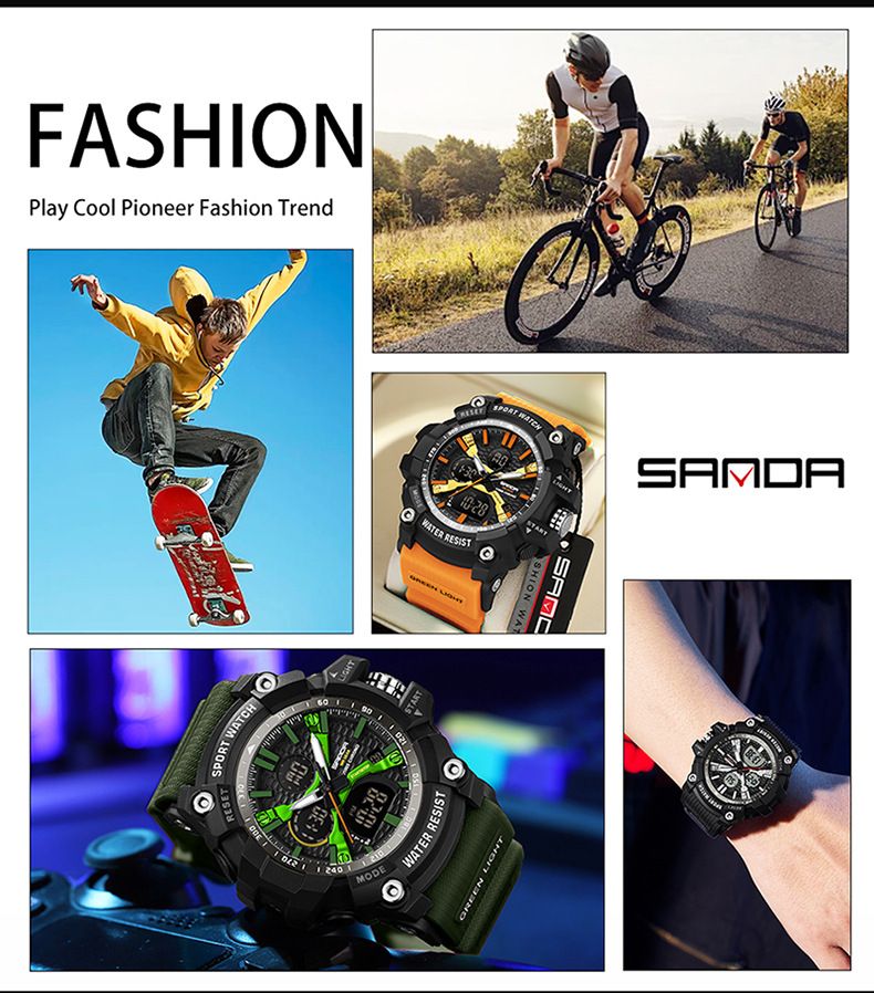 Men's Digital Analog Watch With Alarm, Waterproof, Luminous Display, Sports Outdoor Student Wristwatch Student Luminous Electronic Watch_voghion.com