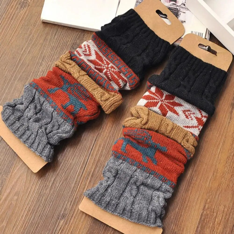 Women Deer Snowflake Patterns Crochet High Stretchy Long-term British Style Cable Knit Knee-High Boot Socks_voghion.com