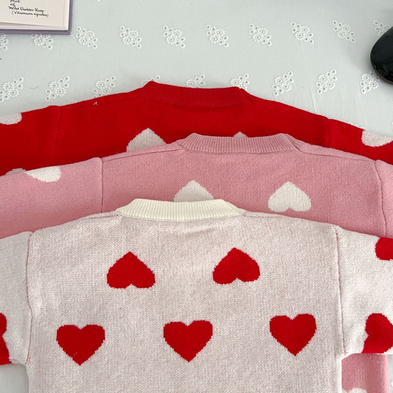 Girls' Sweater Set 2023 Winter New Western Style Little Girl Love Knitted Pullover Head Long Sleeves Fashionable Two_voghion.com