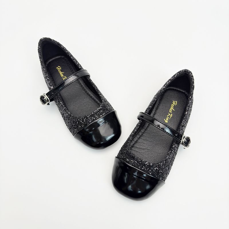 Mädchen-Flachschuhe, runde Zehenpartie, flacher Mund, flache Mädchenschuhe, süße neue Pailletten-Strass-Silber-Mary-Jane-Schuhe für Mädchen_voghion.com