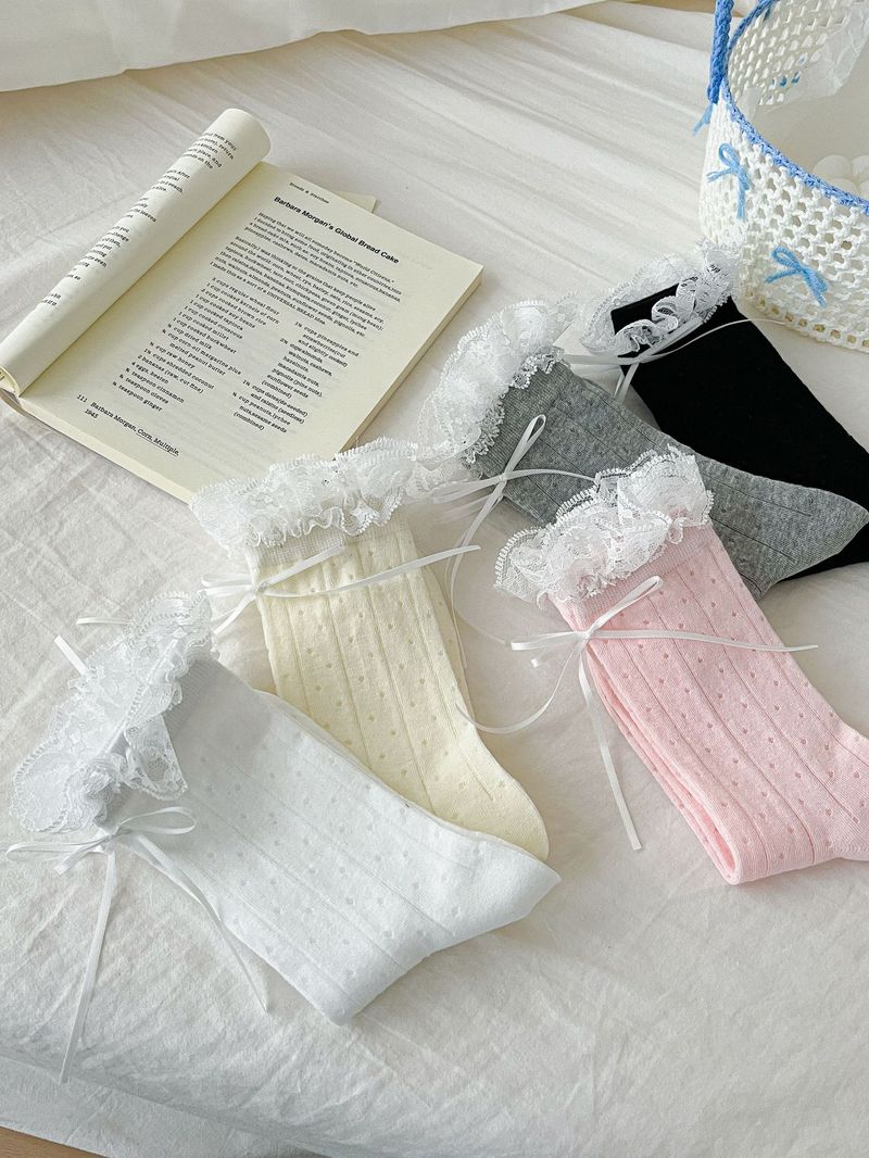 Ohne Knochen Süße Wind Spitze Bogen Weibliche Mittleren Koreanischen Ausgabe Nette Zubehör Stapeln Socken_voghion.com