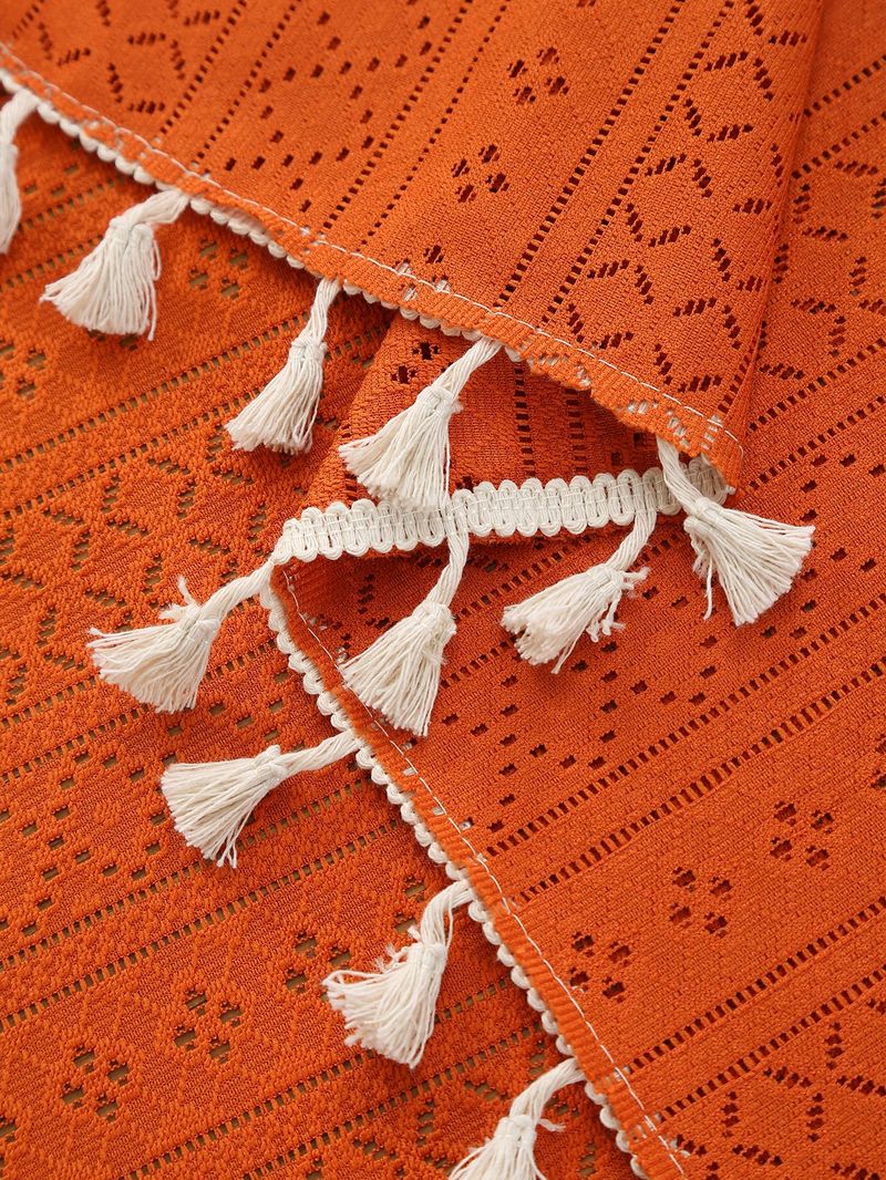 Geometric Tablecloth With Tassels – Non-Slip & Durable Polyester Fabric For Dining/Picnic/Café (140x100cm To 140x260cm, 4 Colors)_voghion.com