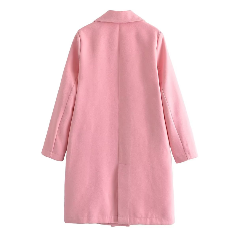 Dames kleine frisse revers lange mouwen dubbelrijs ontwerp roze trenchcoat_voghion.com