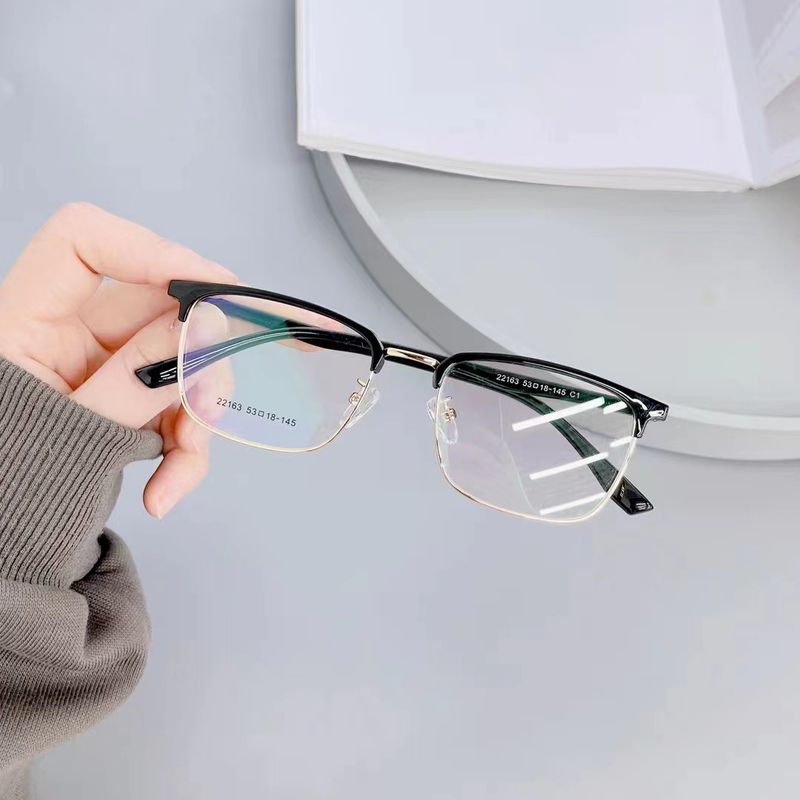 New Men's Business Style Eyebrow Metal Half Anti Blue Light Flat Artistic Square Myopia Lens Frame_voghion.com