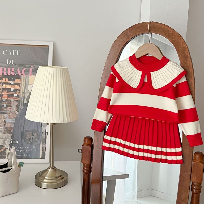 JINYONG Mädchen Pullover Set Rock Mädchen Baby Gestrickt Und Modisch Pullover Kopf Langarm Zweiteilig_voghion.com