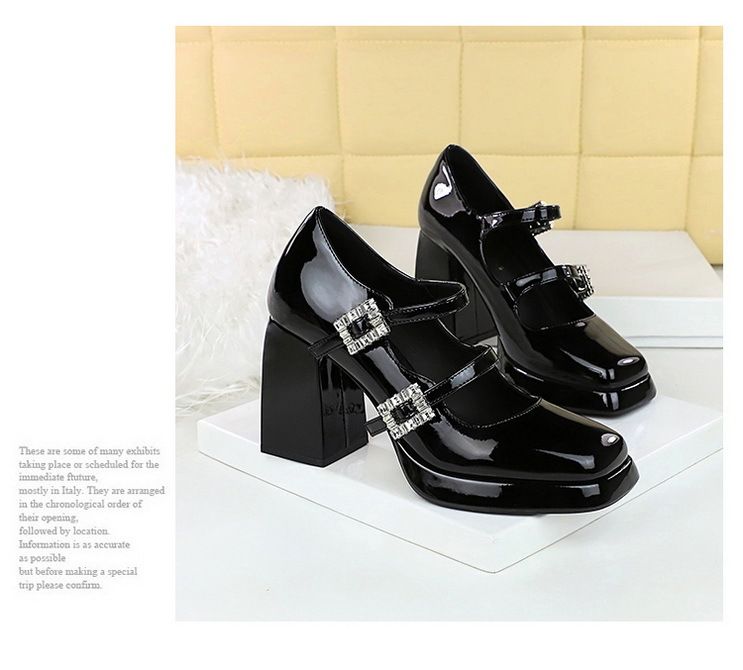 1868-K95 Wind Thick Heel Waterproof Platform Shallow Mouth Square Head Straight Line With Water Diamond Buckle Single_voghion.com
